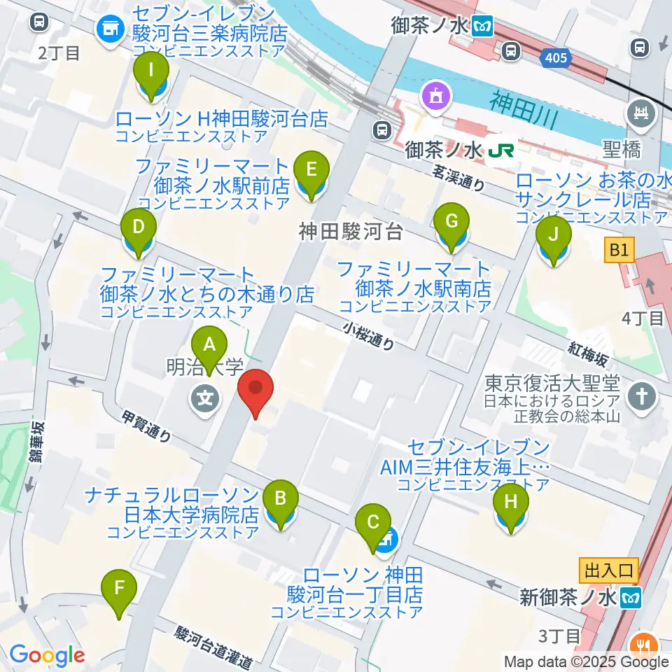 御茶ノ水楽器センター周辺のコンビニエンスストア一覧地図