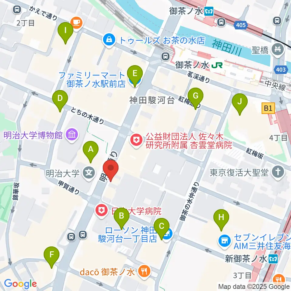 御茶ノ水楽器センター周辺のコンビニエンスストア一覧地図