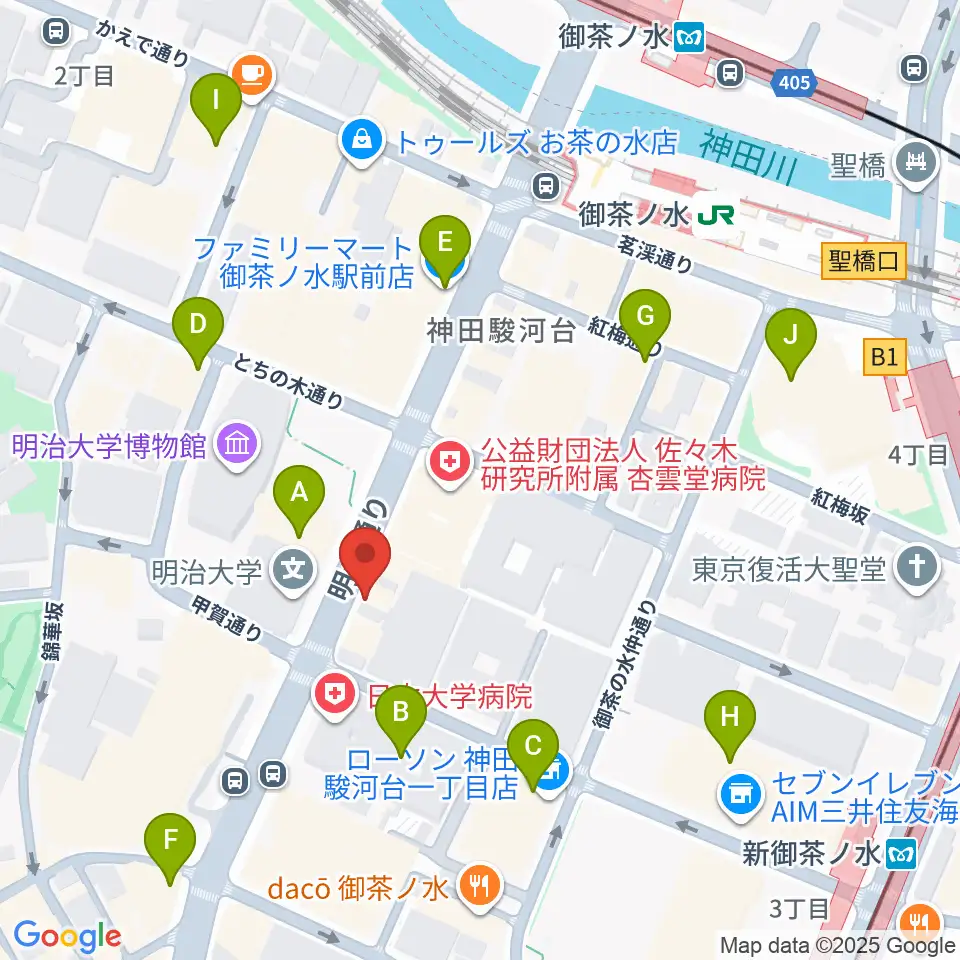 御茶ノ水楽器センター周辺のコンビニエンスストア一覧地図