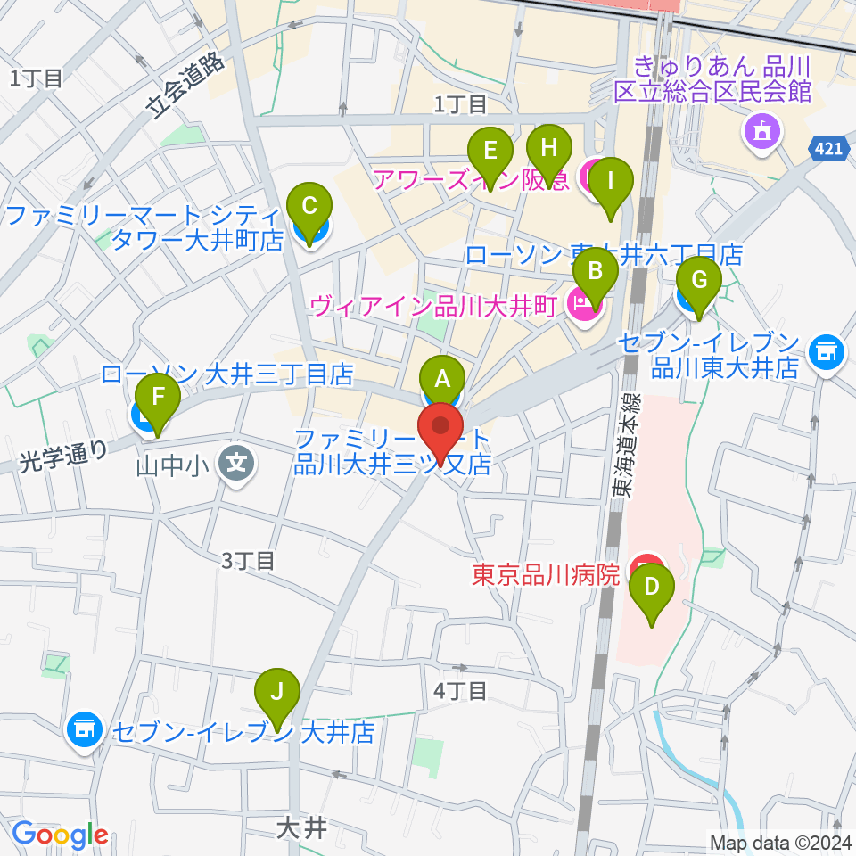 シブヤ楽器店周辺のコンビニエンスストア一覧地図