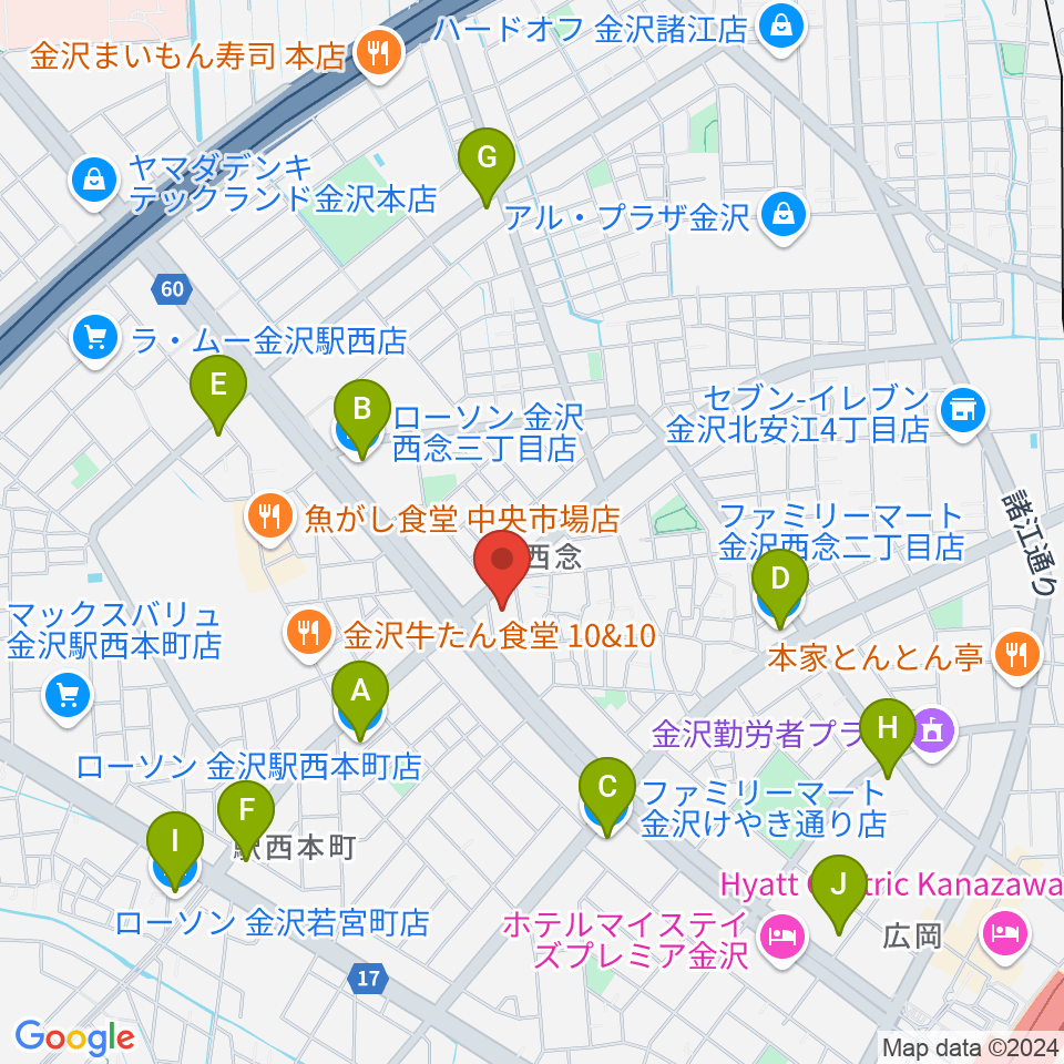 ストラディ金沢周辺のコンビニエンスストア一覧地図