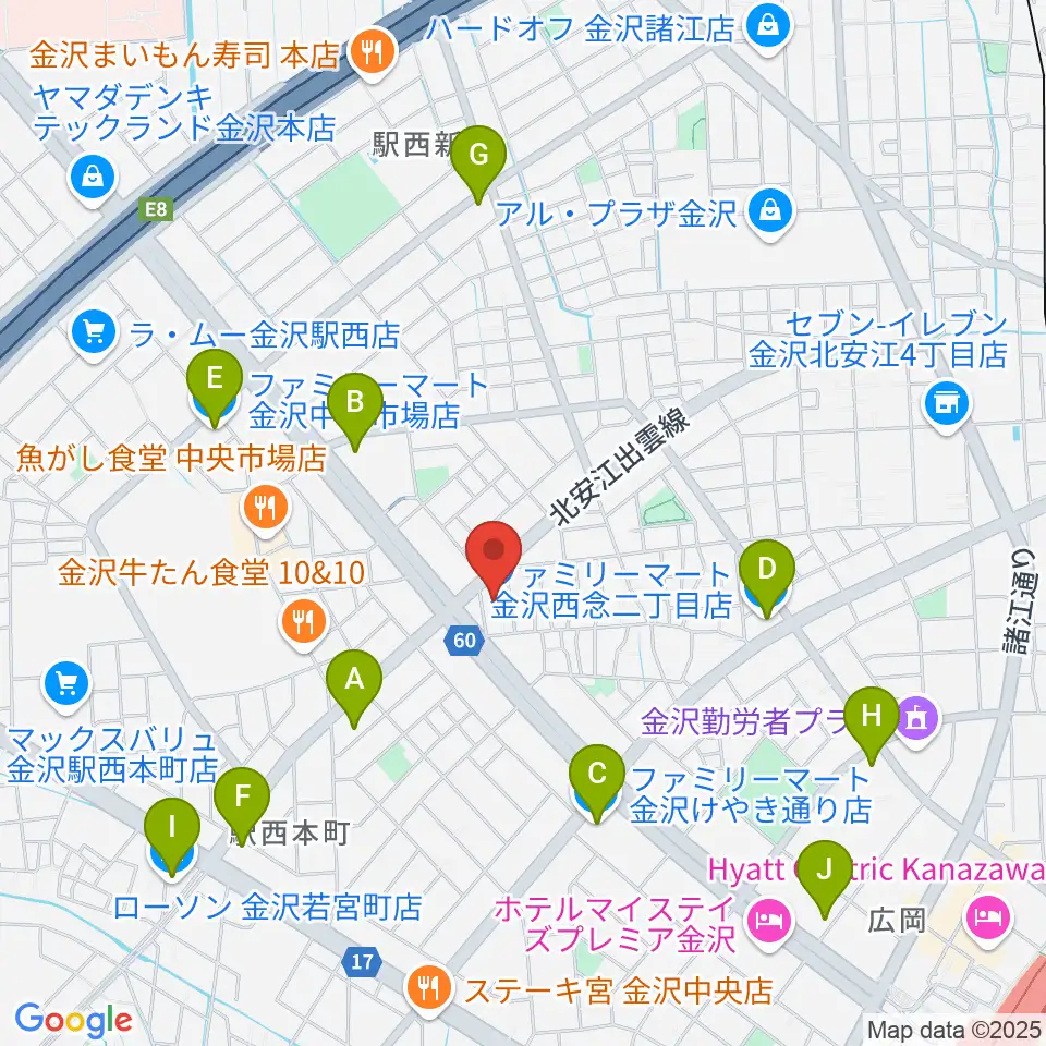 ストラディ金沢周辺のコンビニエンスストア一覧地図