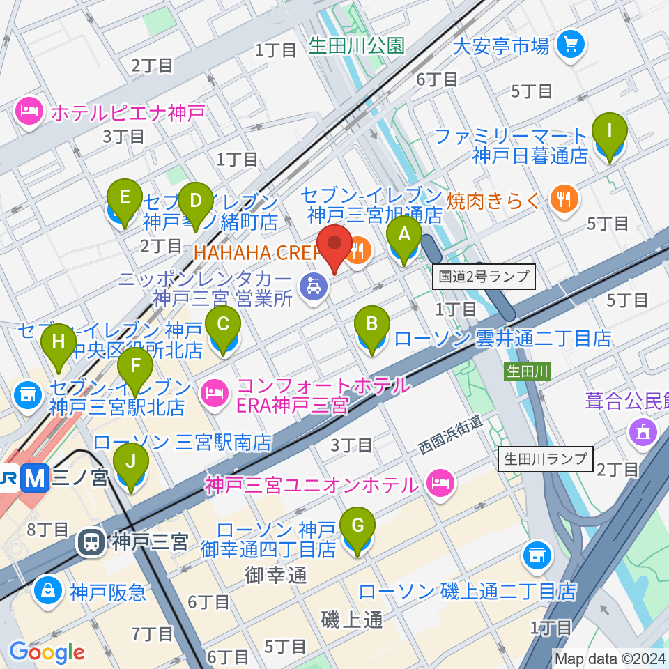 ジャンベ・民族楽器メットリー周辺のコンビニエンスストア一覧地図