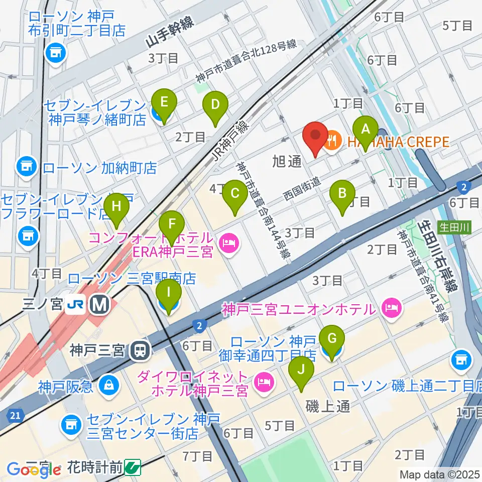 ジャンベ・民族楽器メットリー周辺のコンビニエンスストア一覧地図