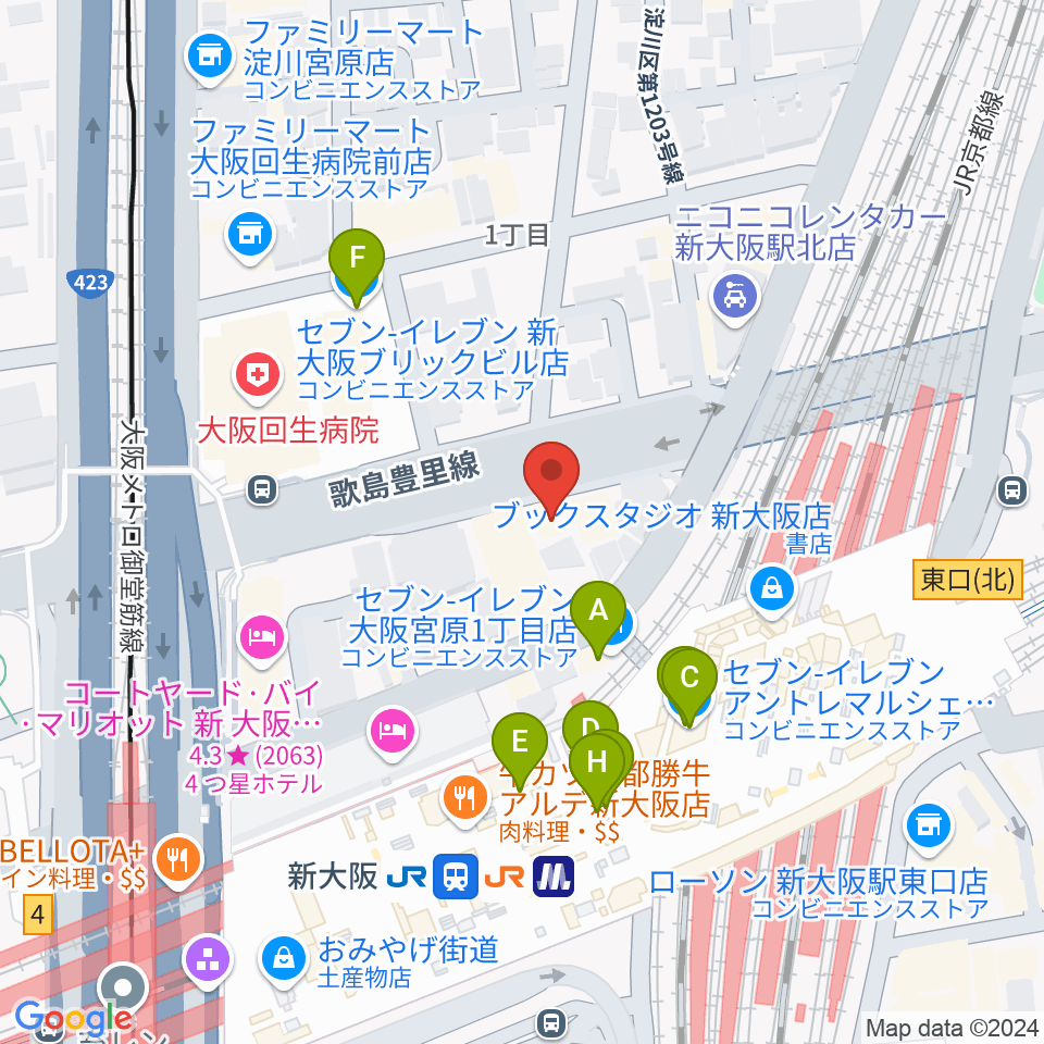 松尾弦楽器 大阪本店周辺のコンビニエンスストア一覧地図