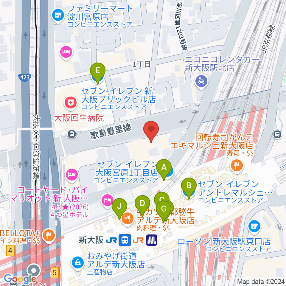 松尾弦楽器 大阪本店周辺のコンビニエンスストア一覧地図