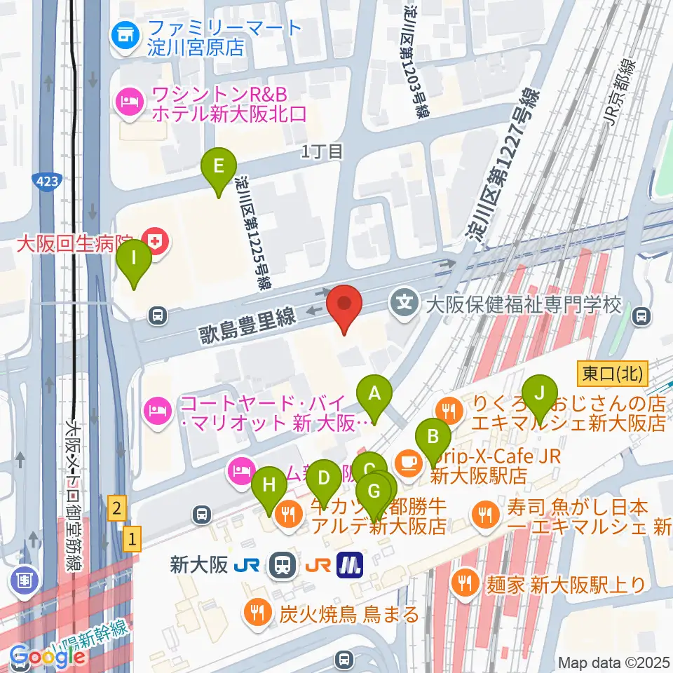 松尾弦楽器 大阪本店周辺のコンビニエンスストア一覧地図