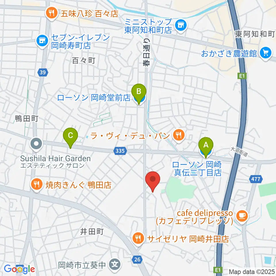 ヴィルトゥオーゾ岡崎店周辺のコンビニエンスストア一覧地図