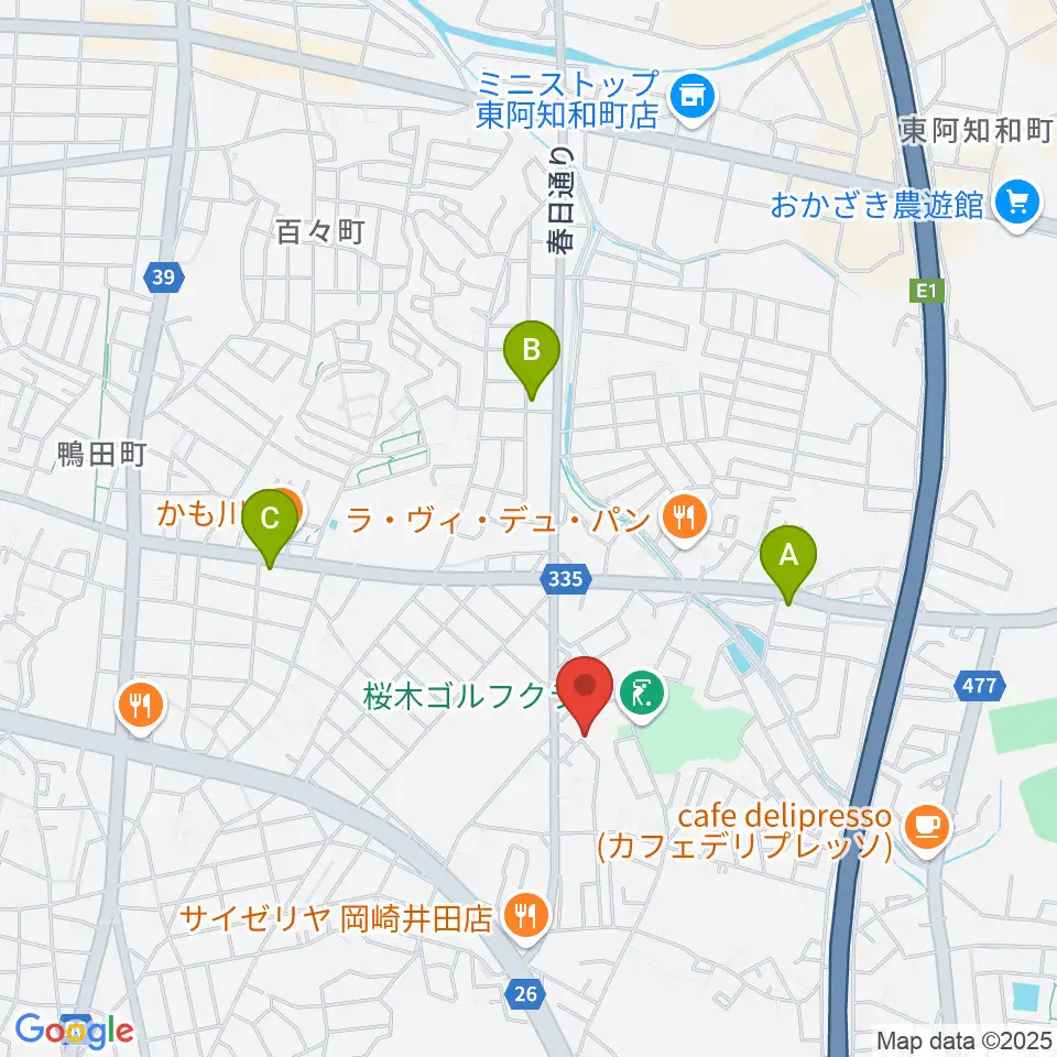 ヴィルトゥオーゾ岡崎店周辺のコンビニエンスストア一覧地図