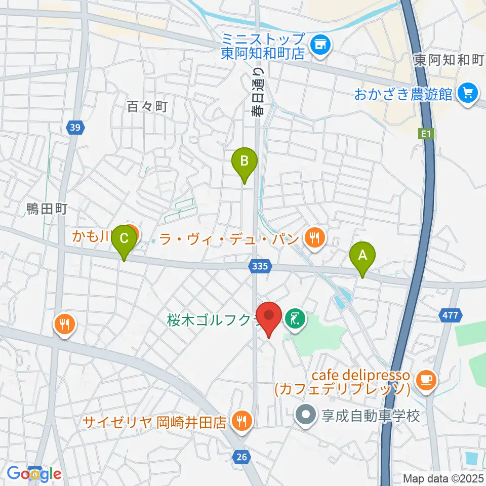 ヴィルトゥオーゾ岡崎店周辺のコンビニエンスストア一覧地図