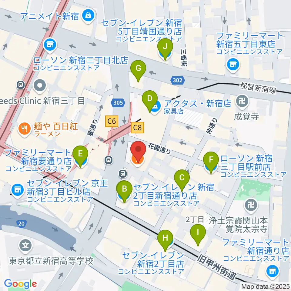 ヤナギサワ・クロッシュ周辺のコンビニエンスストア一覧地図
