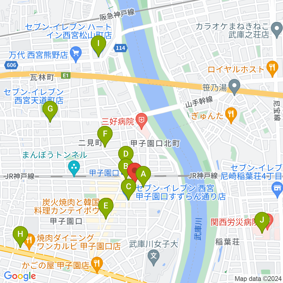 箏三絃なかにし周辺のコンビニエンスストア一覧地図