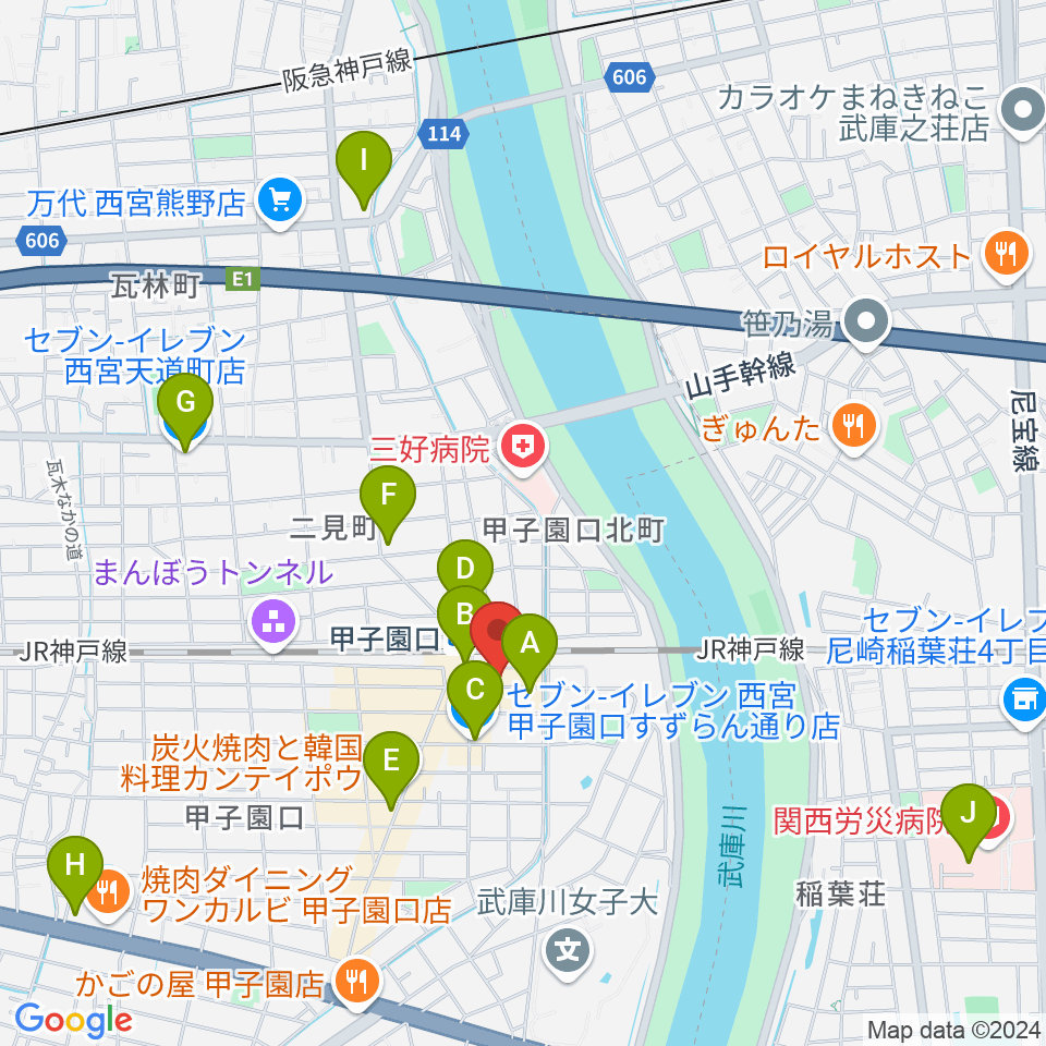 箏三絃なかにし周辺のコンビニエンスストア一覧地図