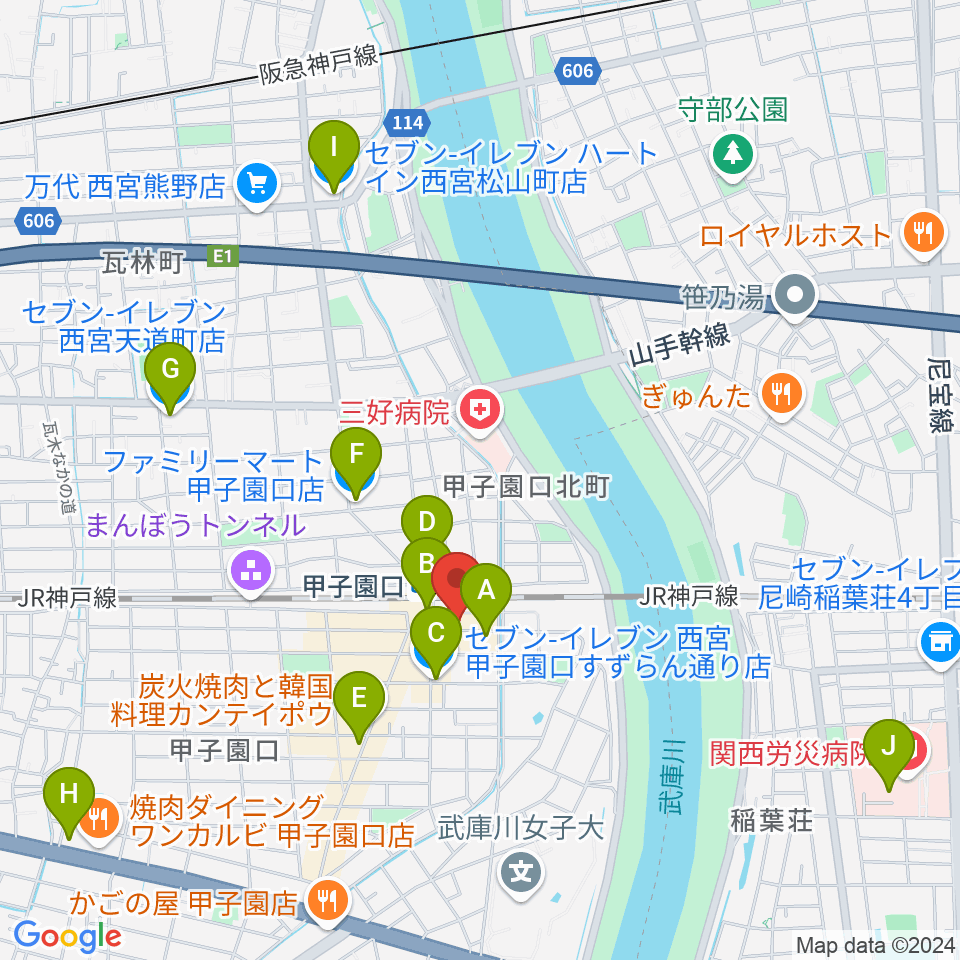 箏三絃なかにし周辺のコンビニエンスストア一覧地図