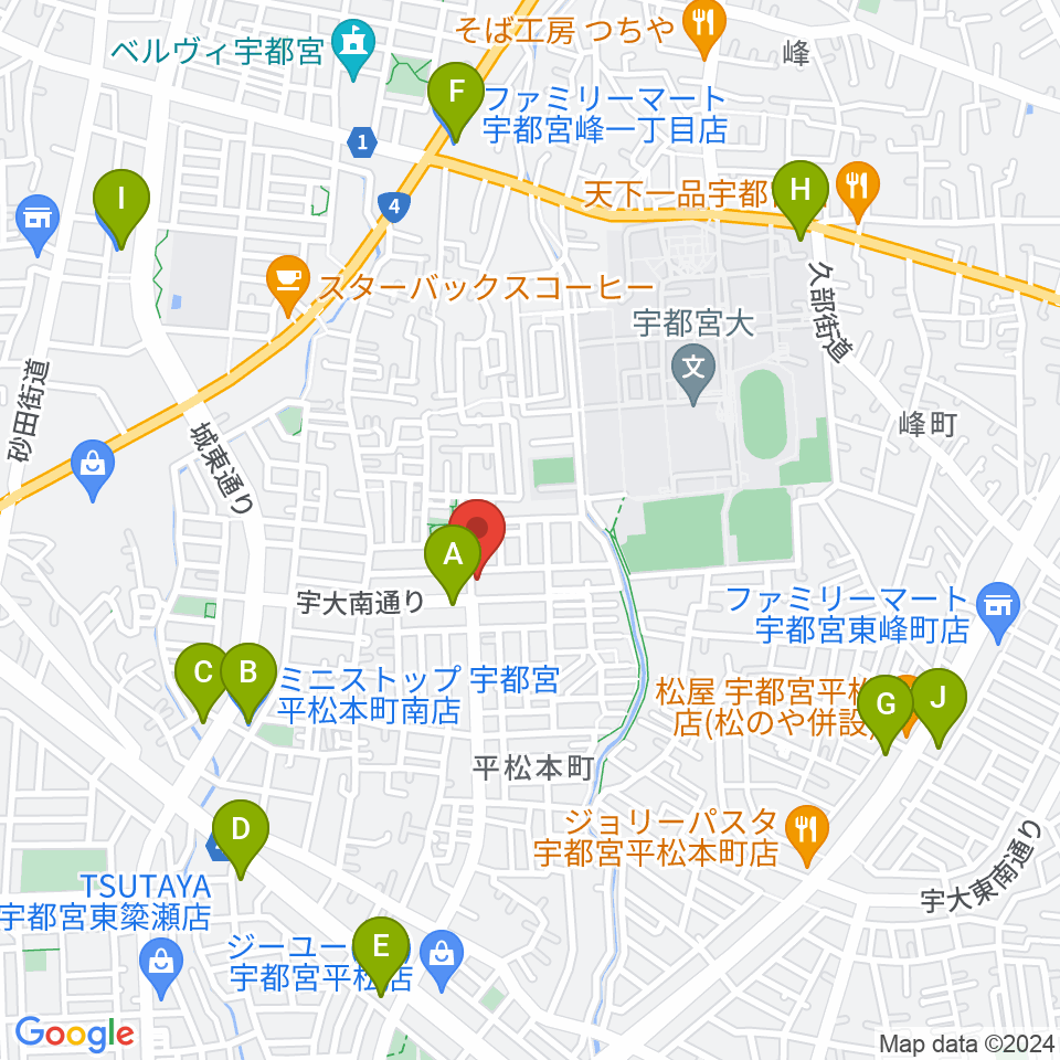 宇都宮JIVE Studio周辺のコンビニエンスストア一覧地図