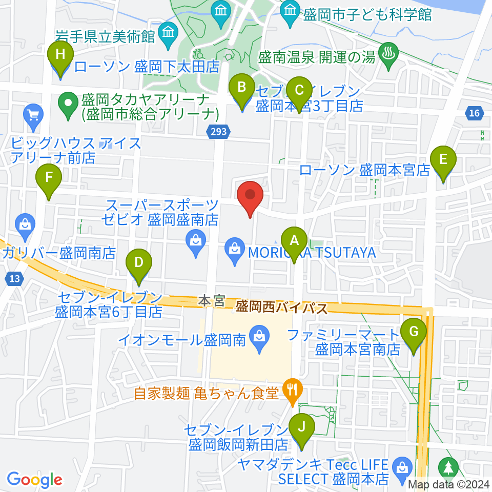 REDHOT盛岡周辺のコンビニエンスストア一覧地図