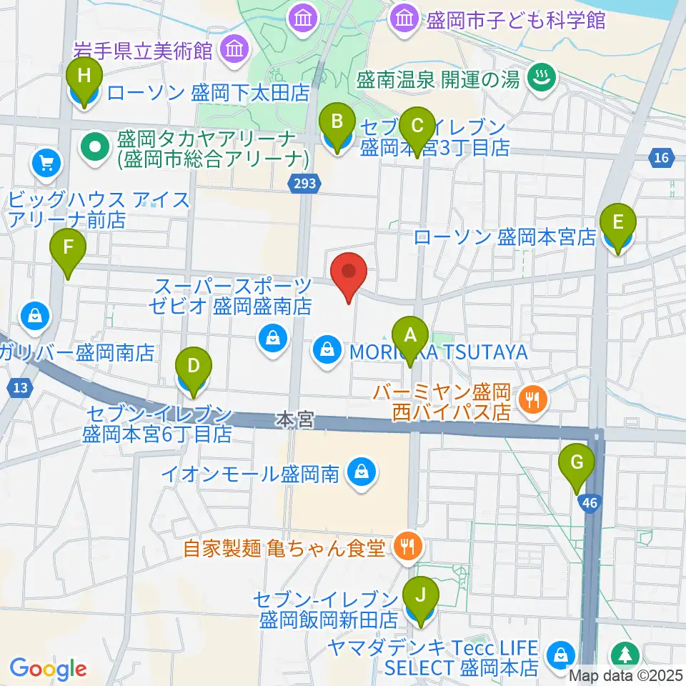 REDHOT盛岡周辺のコンビニエンスストア一覧地図