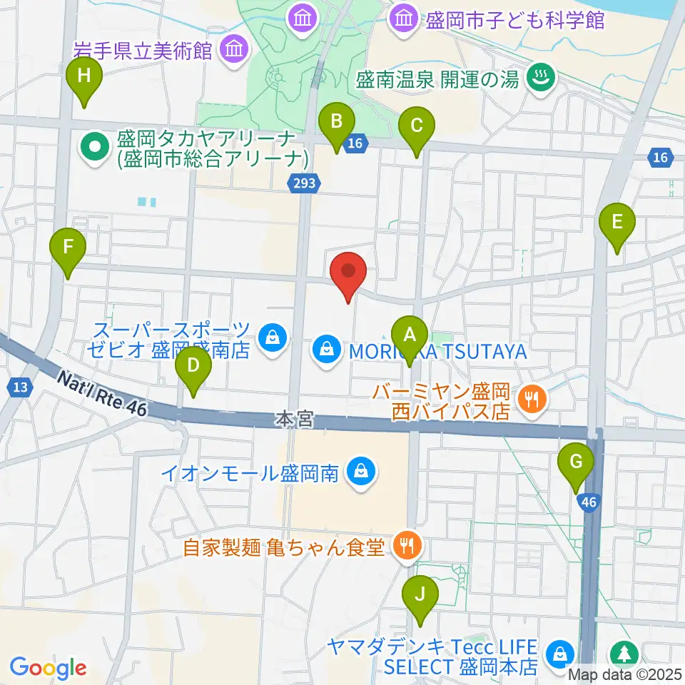 REDHOT盛岡周辺のコンビニエンスストア一覧地図