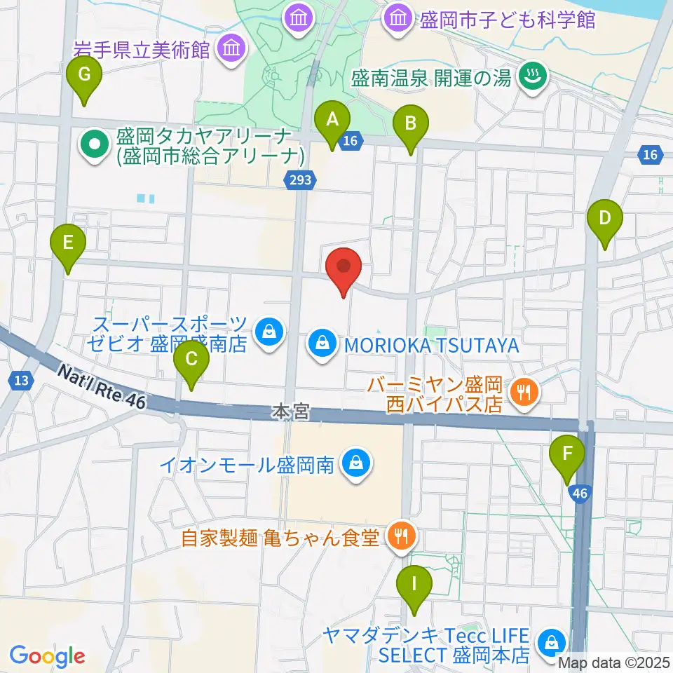 REDHOT盛岡周辺のコンビニエンスストア一覧地図