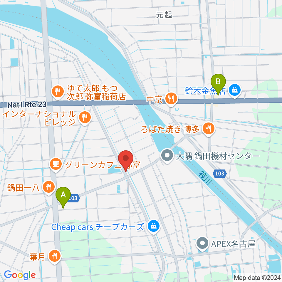 ギター工房フォーエム周辺のコンビニエンスストア一覧地図