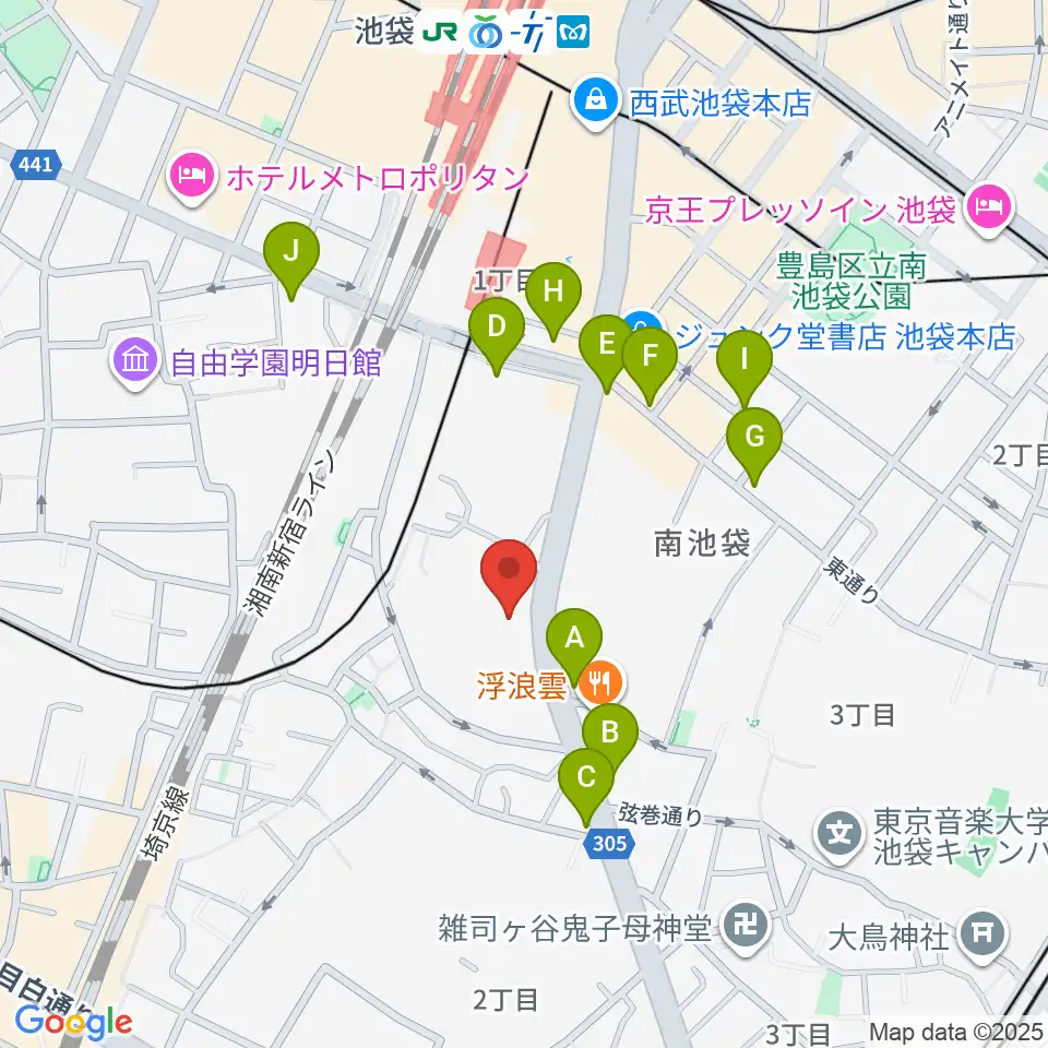 富士楽器 池袋ショールーム周辺のコンビニエンスストア一覧地図