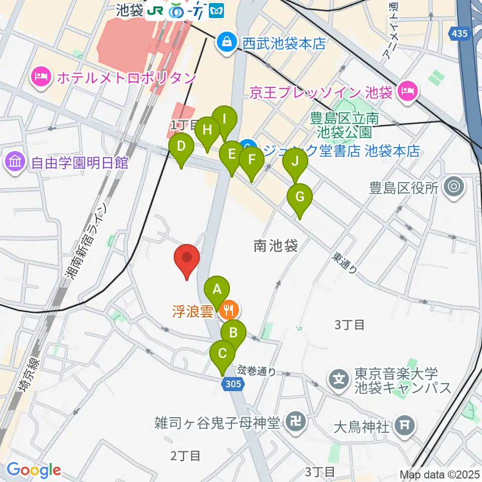 富士楽器 池袋ショールーム周辺のコンビニエンスストア一覧地図
