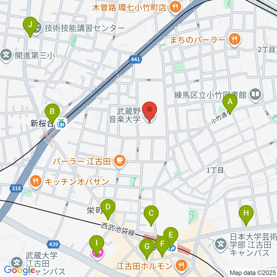 武蔵野音楽大学周辺のコンビニエンスストア一覧地図