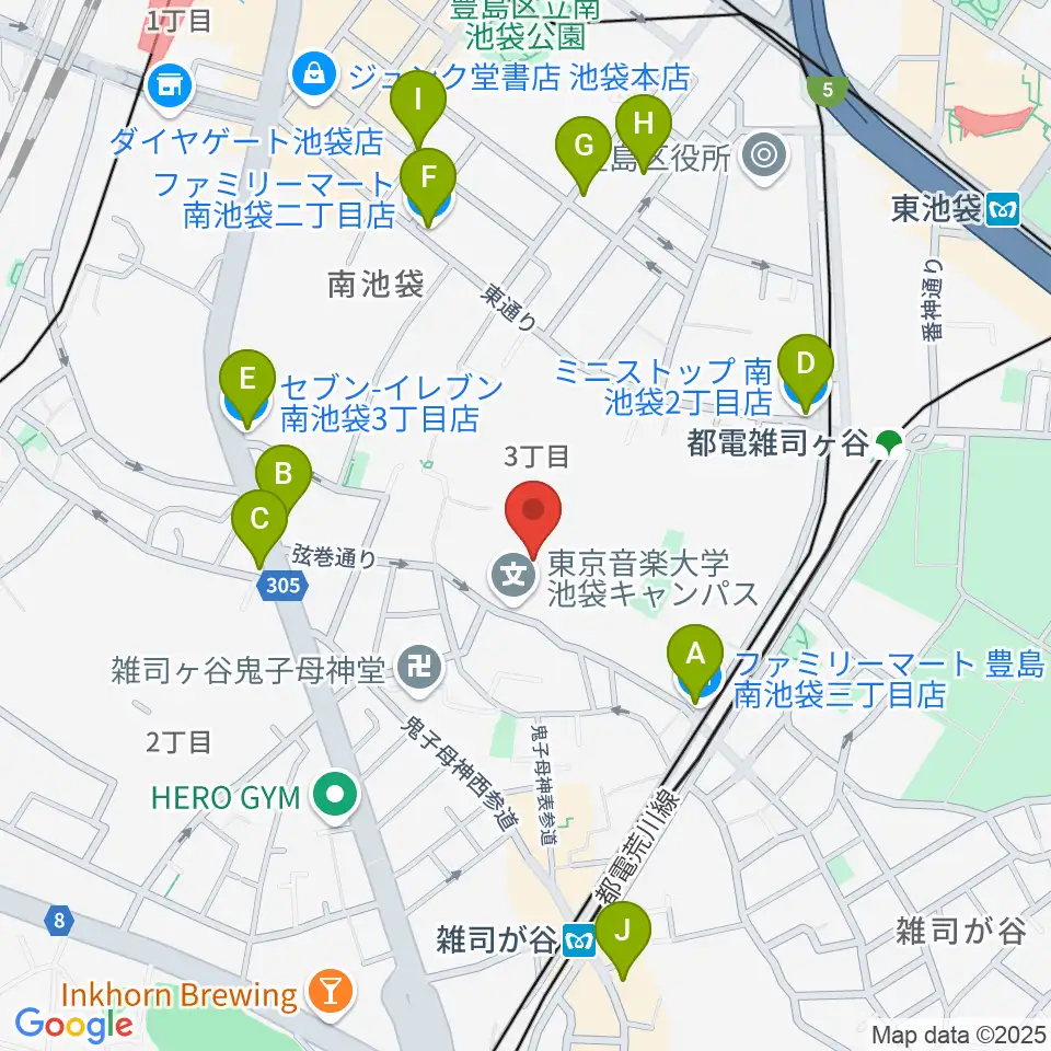 東京音楽大学付属高等学校周辺のコンビニエンスストア一覧地図