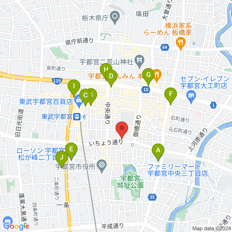 宇都宮ライナス周辺のコンビニエンスストア一覧地図