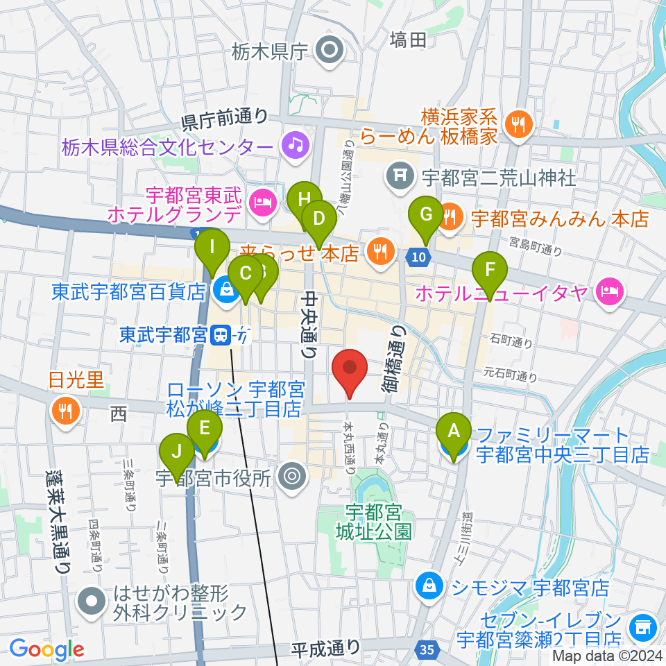 宇都宮ライナス周辺のコンビニエンスストア一覧地図