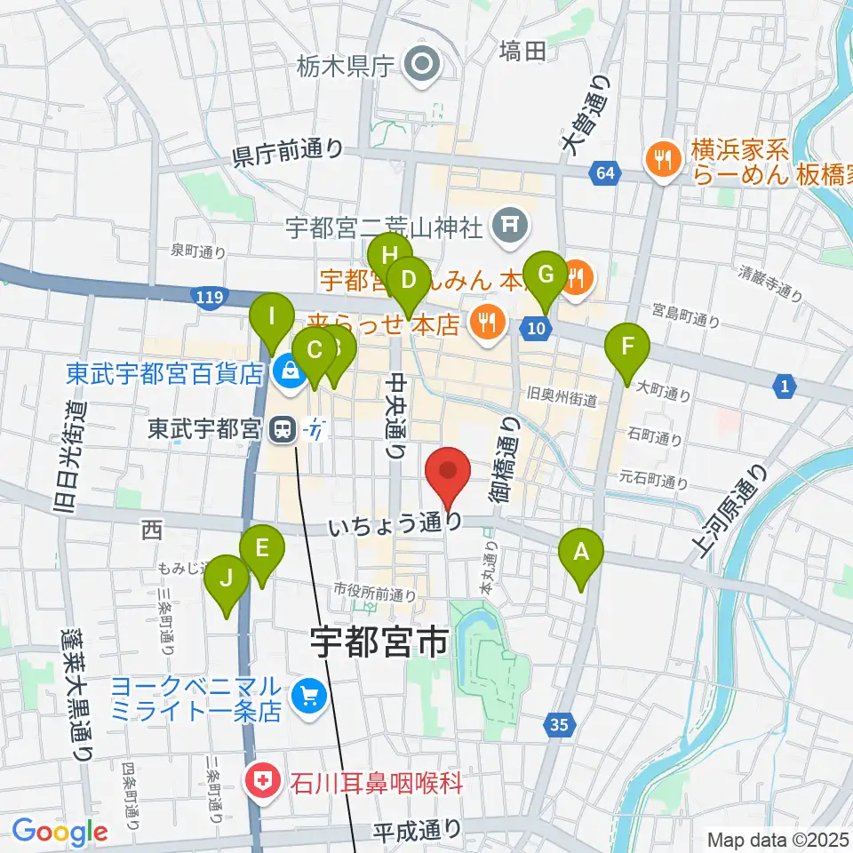 宇都宮ライナス周辺のコンビニエンスストア一覧地図