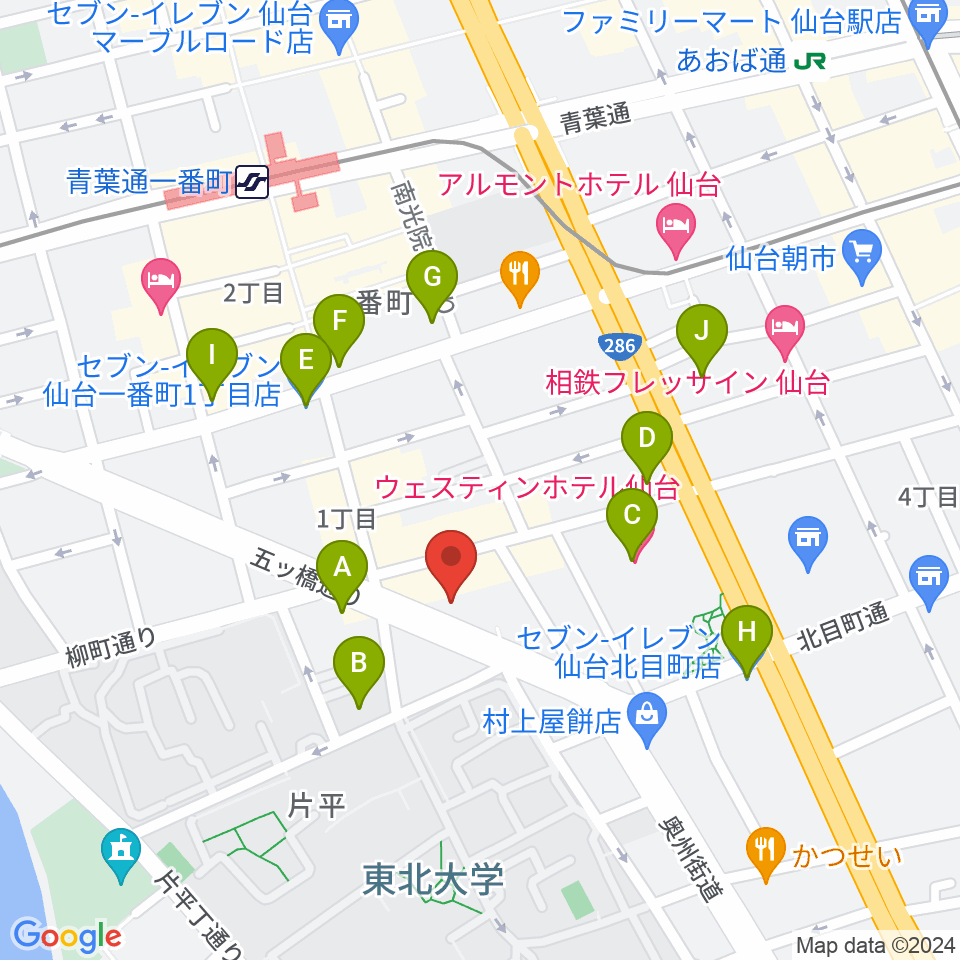 サンリツ楽器 仙台本店周辺のコンビニエンスストア一覧地図