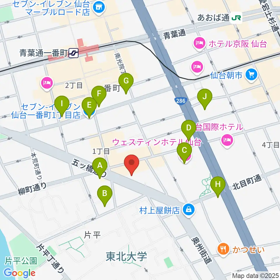 サンリツ楽器 仙台本店周辺のコンビニエンスストア一覧地図