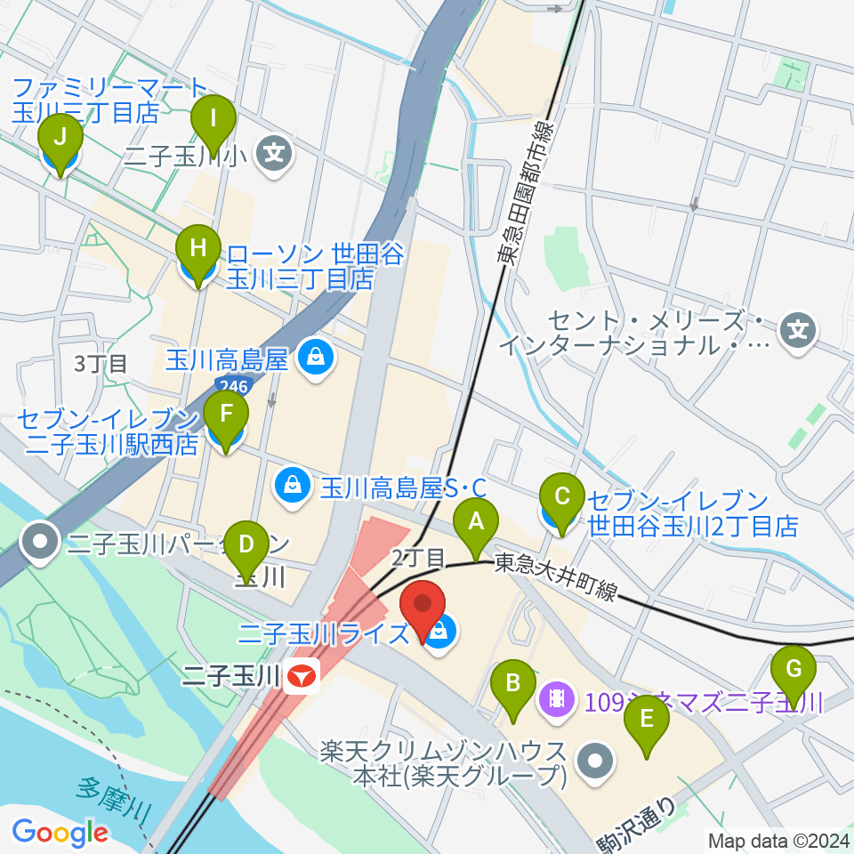 島村楽器 二子玉川ライズ・ショッピングセンター店周辺のコンビニエンスストア一覧地図