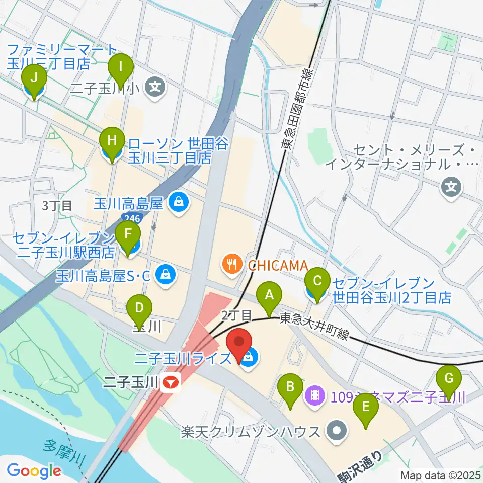 島村楽器 二子玉川ライズ・ショッピングセンター店周辺のコンビニエンスストア一覧地図