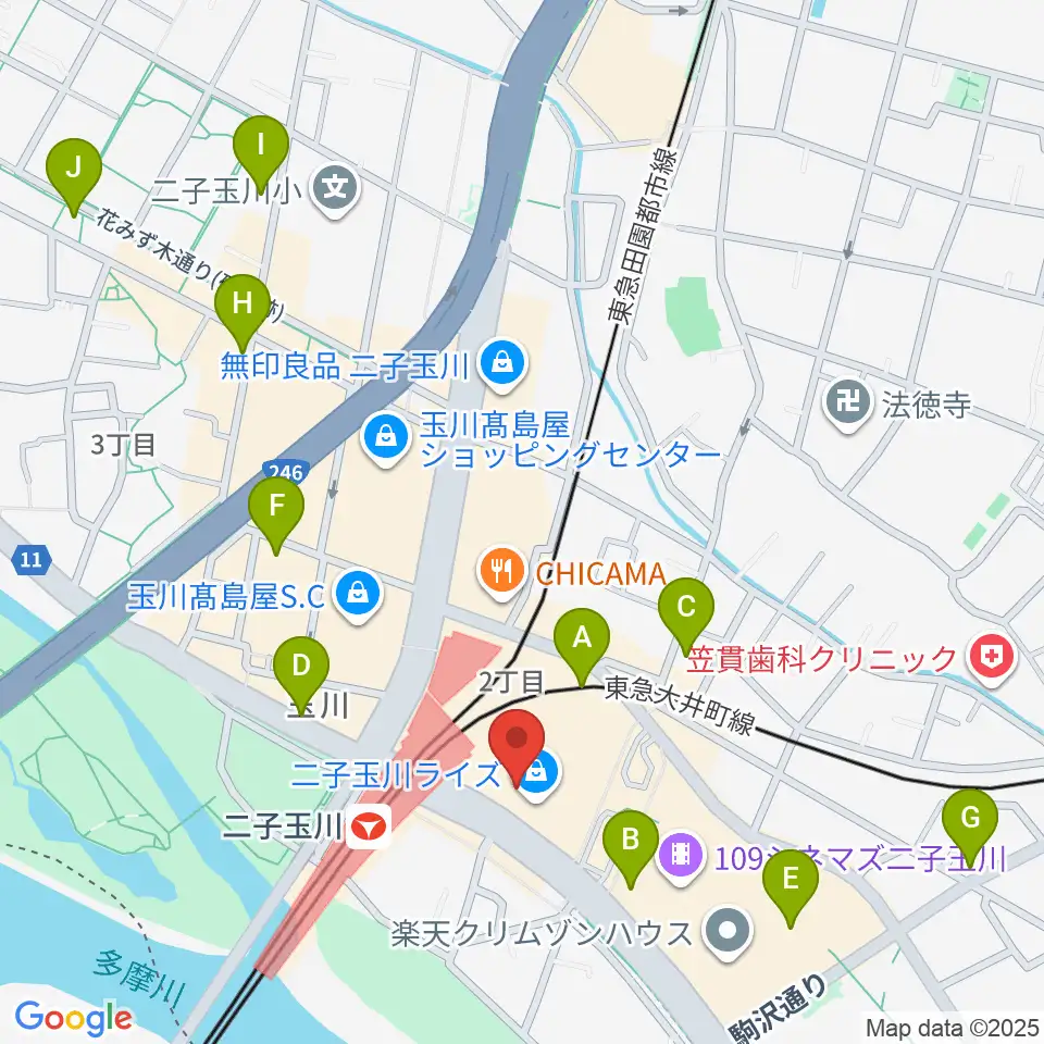 島村楽器 二子玉川ライズ・ショッピングセンター店周辺のコンビニエンスストア一覧地図