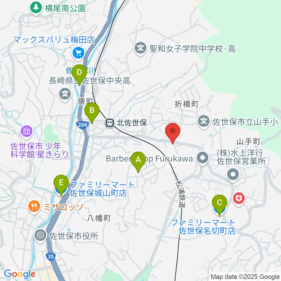 アルス楽器 佐世保店周辺のコンビニエンスストア一覧地図