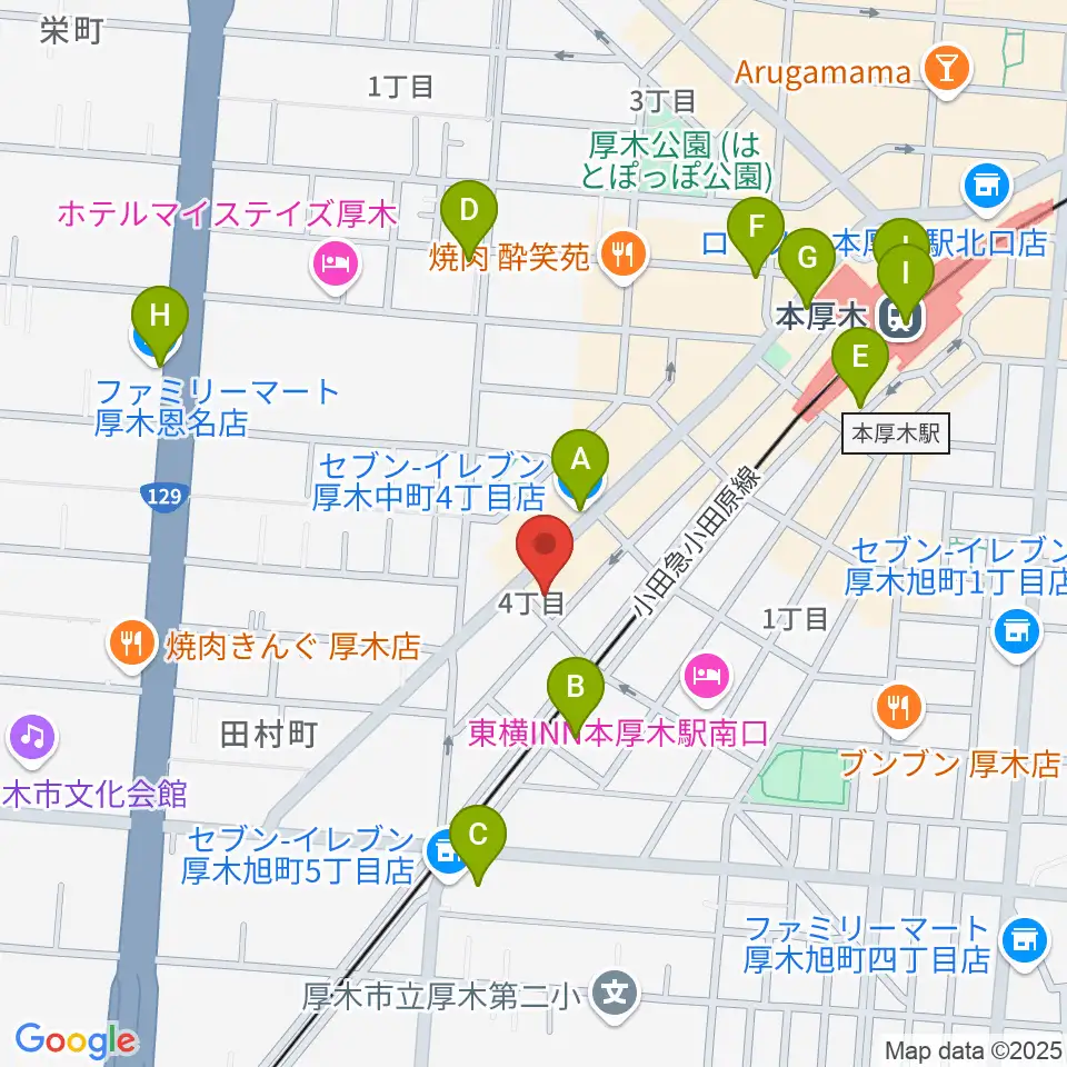 厚木楽器 本厚木店周辺のコンビニエンスストア一覧地図