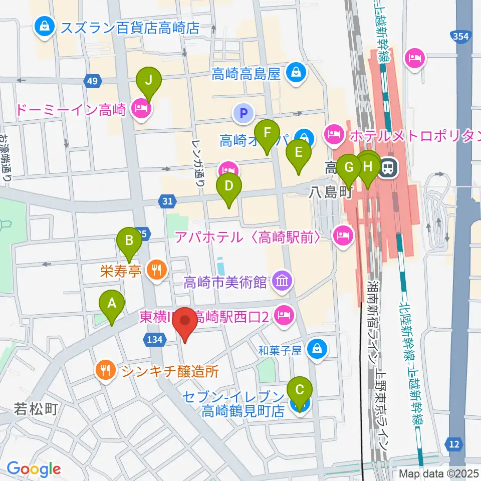 ダストボウル高崎店周辺のコンビニエンスストア一覧地図