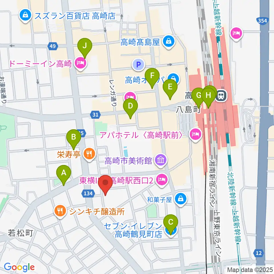 ダストボウル高崎店周辺のコンビニエンスストア一覧地図