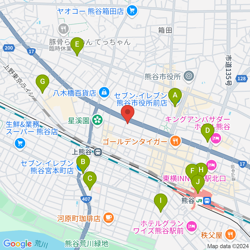 タニタ楽器 熊谷本店周辺のコンビニエンスストア一覧地図