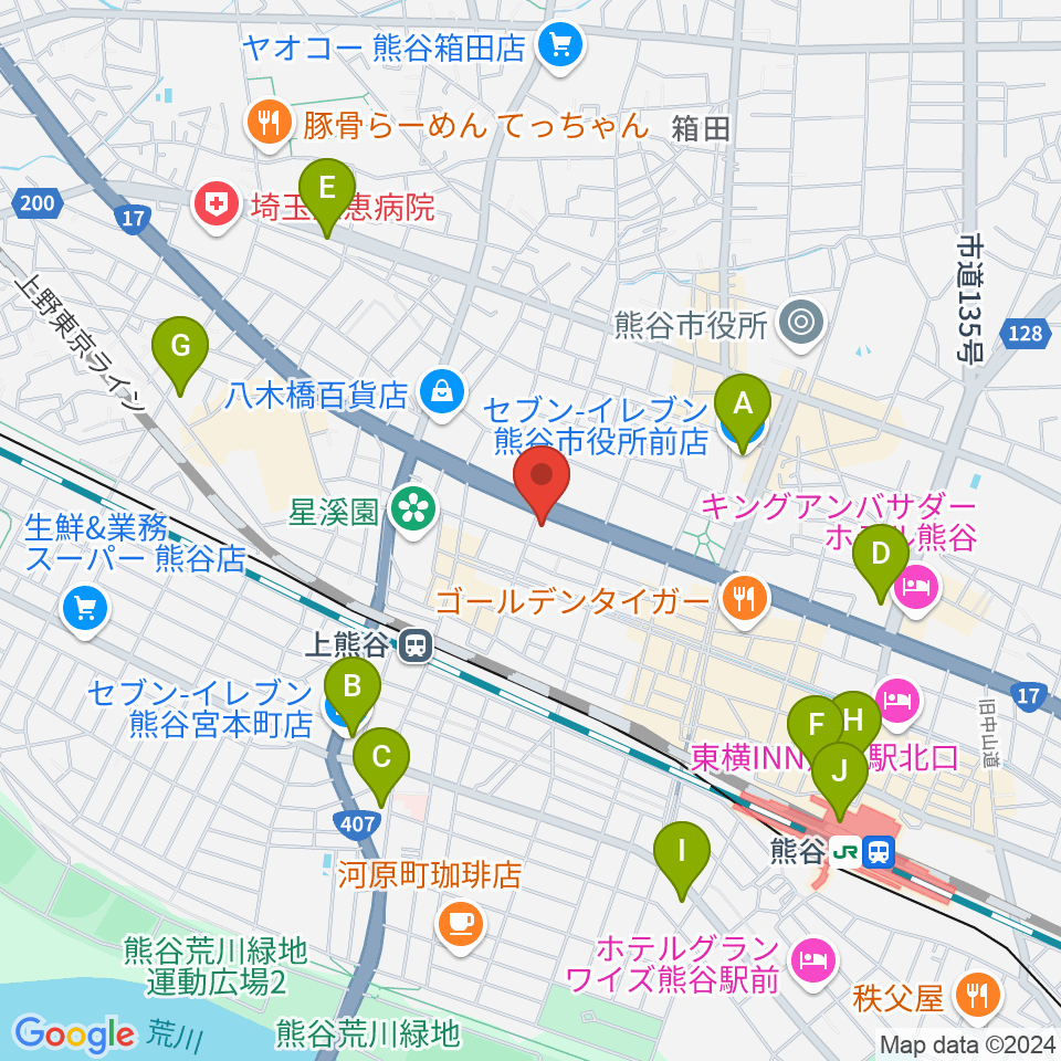 タニタ楽器 熊谷本店周辺のコンビニエンスストア一覧地図