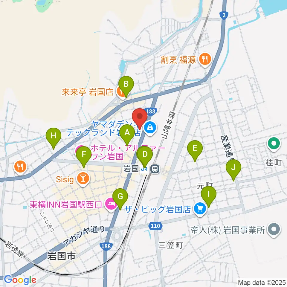 ふちだ楽器店 岩国店周辺のコンビニエンスストア一覧地図