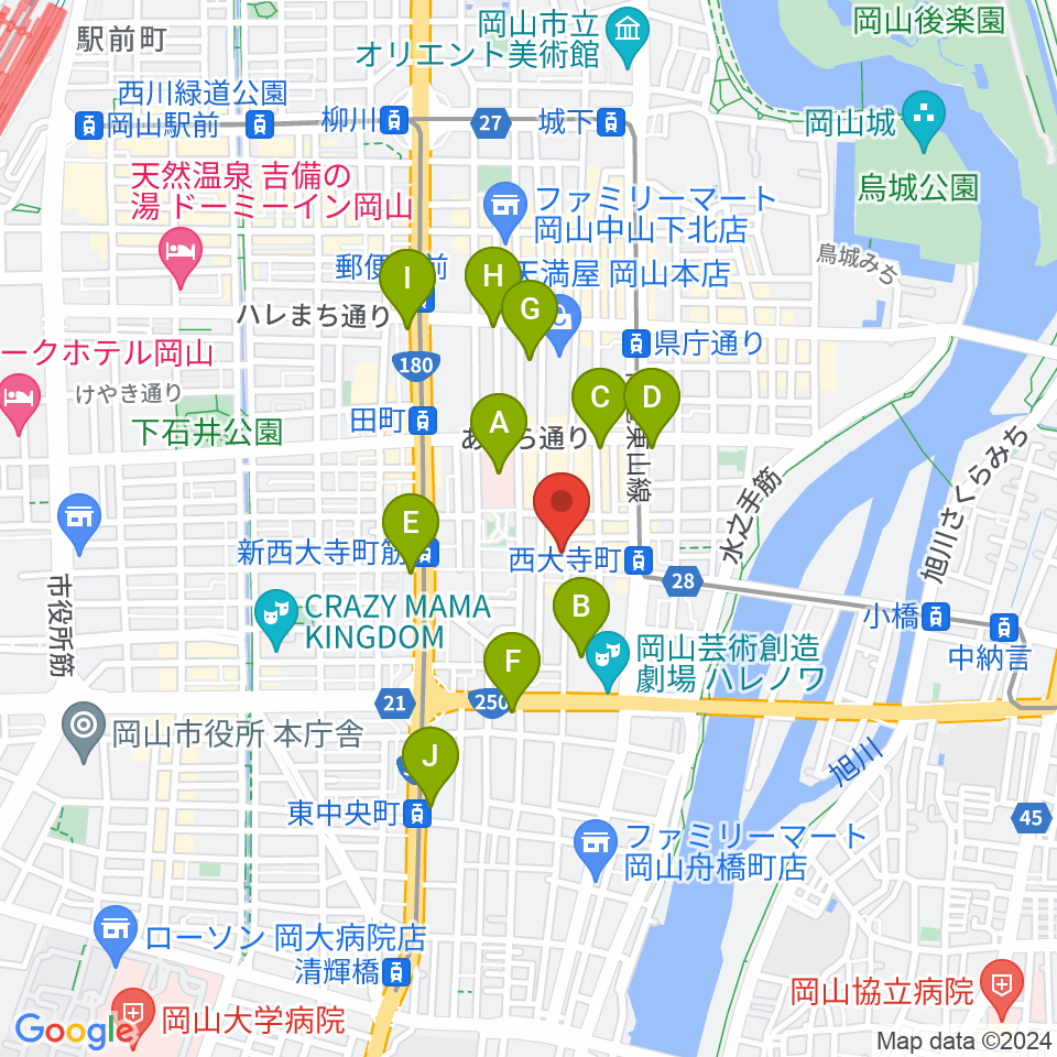 長谷川楽器ギターコロニー周辺のコンビニエンスストア一覧地図