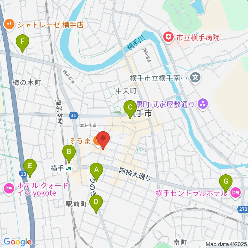 カシワヤ楽器 横手駅前店周辺のコンビニエンスストア一覧地図