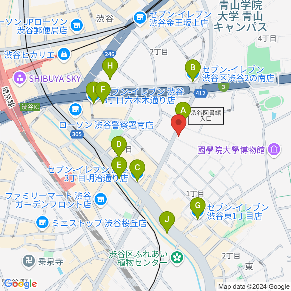 川上楽器 渋谷本店ショールーム周辺のコンビニエンスストア一覧地図