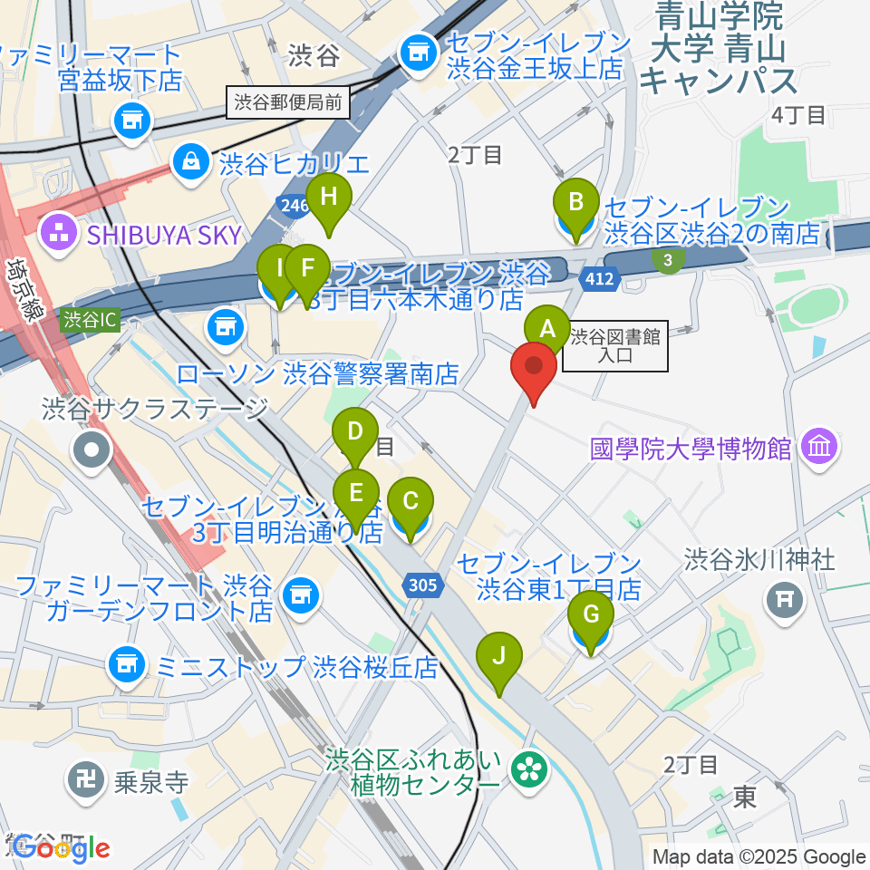 川上楽器 渋谷本店ショールーム周辺のコンビニエンスストア一覧地図