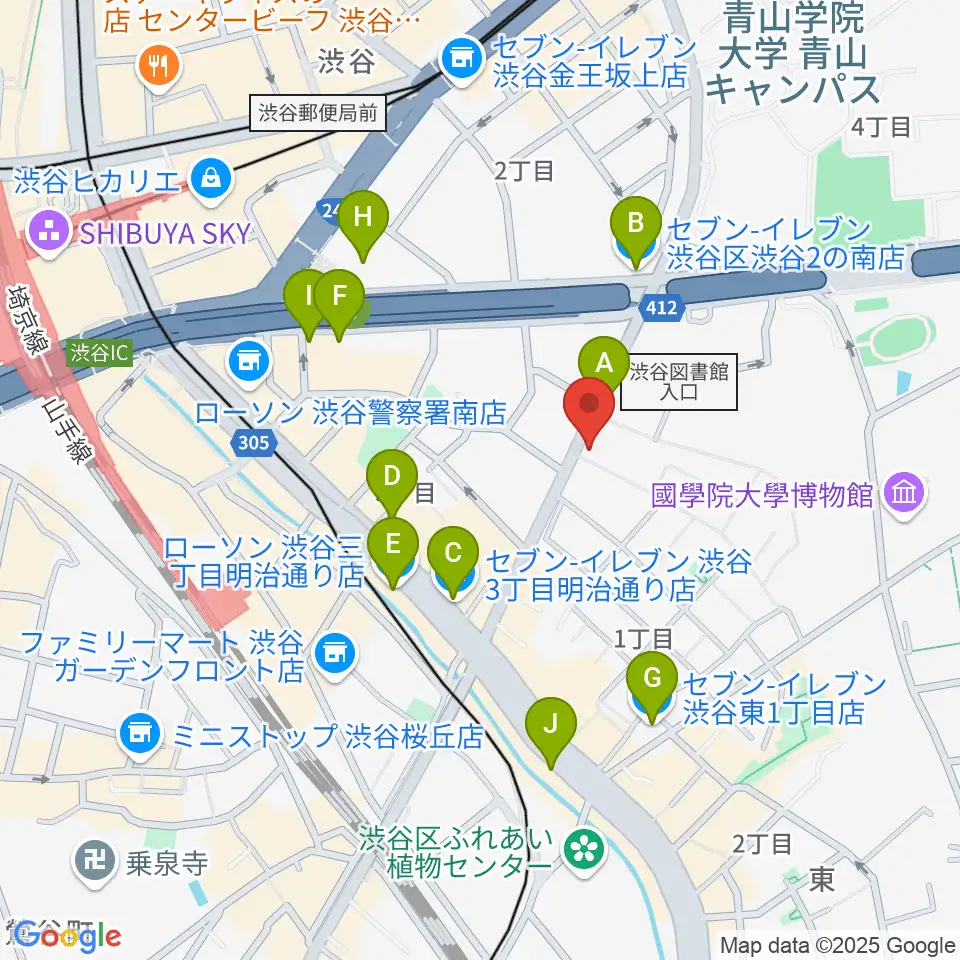 川上楽器 渋谷本店ショールーム周辺のコンビニエンスストア一覧地図