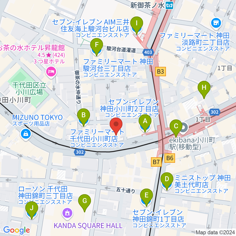 カワセ楽器周辺のコンビニエンスストア一覧地図