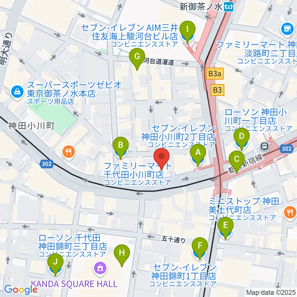 カワセ楽器周辺のコンビニエンスストア一覧地図